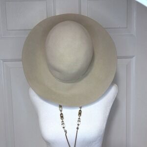 Wool Felt Hat VTG Eric Javits NY Cloche Wide Brim Travel Designer Tan Packable